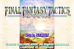 The title screen: the Final Fantasy Tactics Advance logo over a castle in a golden sky, with Push START